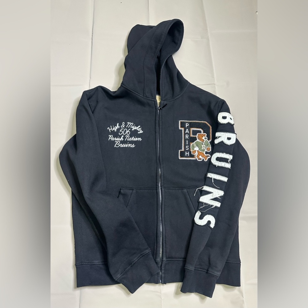 Men’s Parish Distressed Hoodie. Black. Large. Heavy Material.